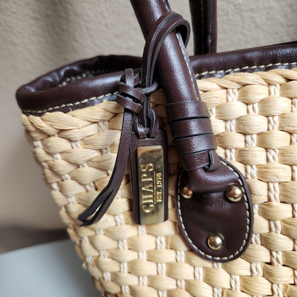 Chaps Straw Basket Weave Handbag Purse - Picture 4 of 8